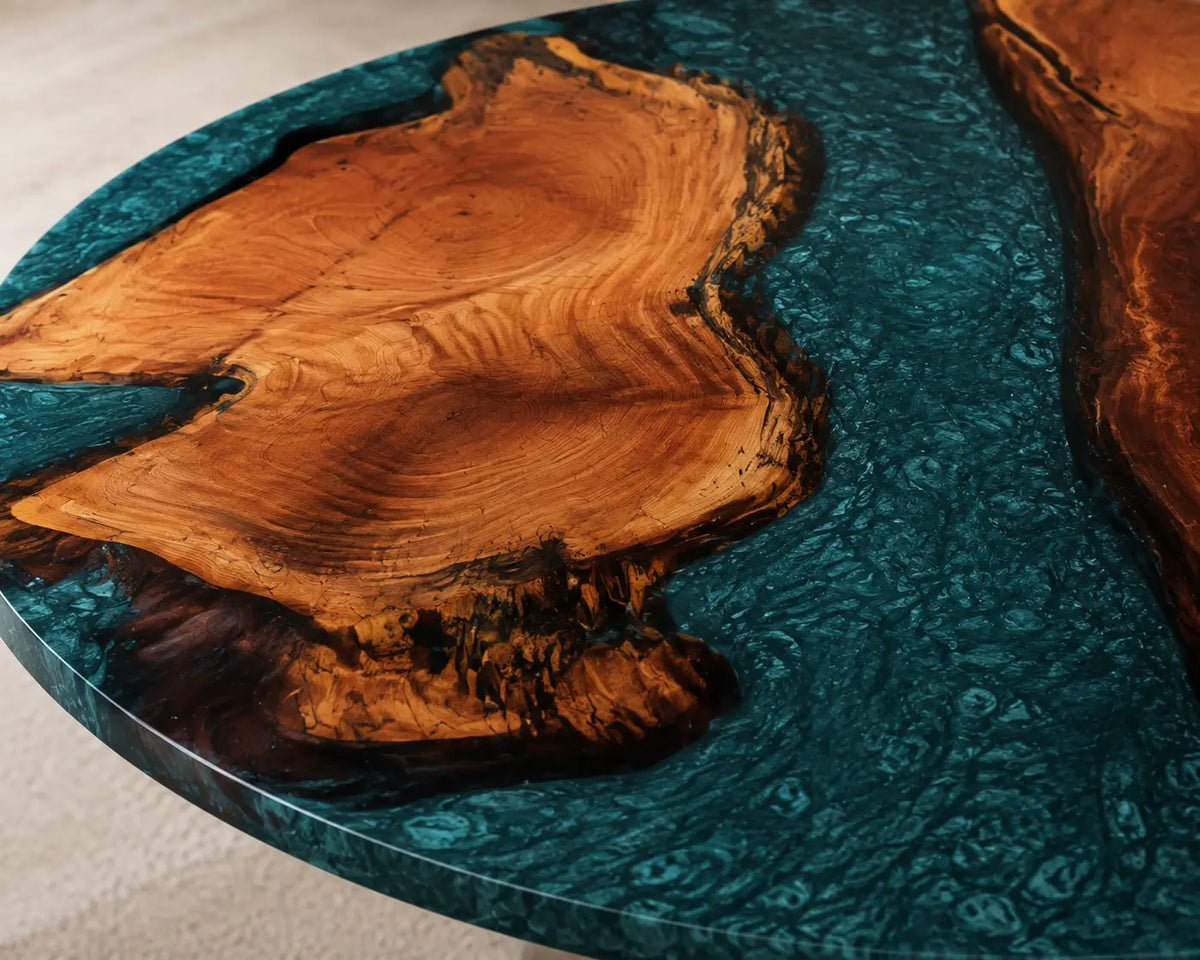 Turquoise Archipelago Turquoise Blue Epoxy River Walnut Coffee Table CFT24