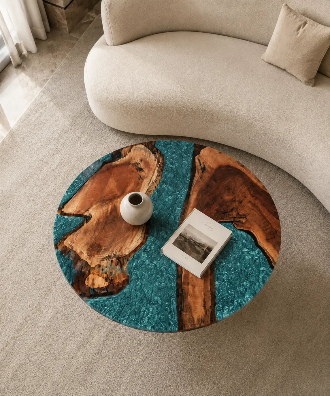 Turquoise Archipelago Turquoise Blue Epoxy River Walnut Coffee Table CFT24