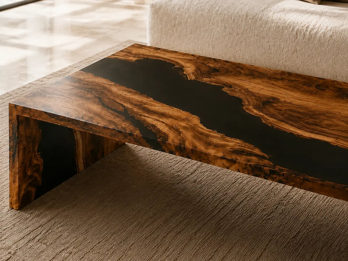 Waterfall Noir Opaque Black Epoxy River Walnut Coffee Table CFT25