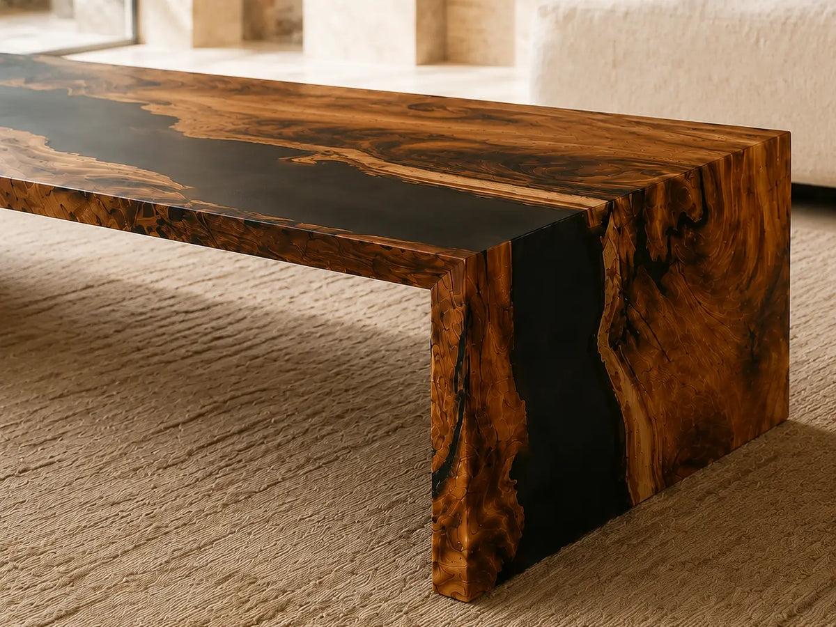 Waterfall Noir Opaque Black Epoxy River Walnut Coffee Table CFT25