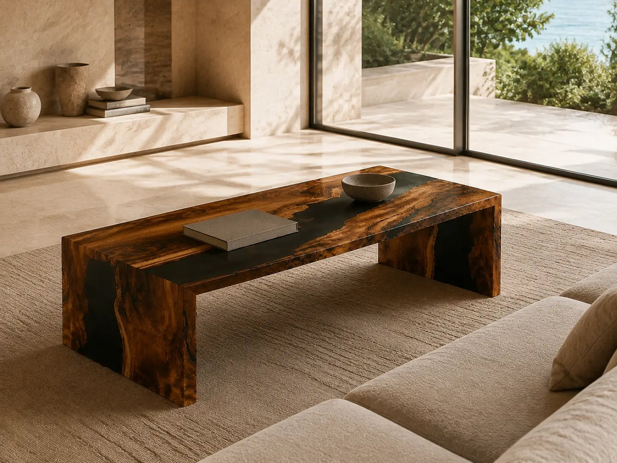 Waterfall Noir Opaque Black Epoxy River Walnut Coffee Table CFT25