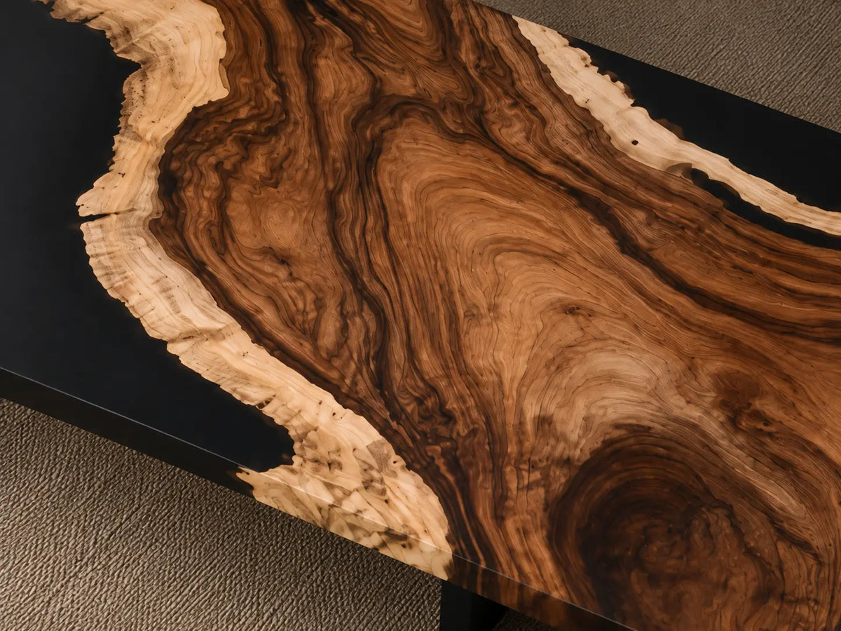 Noir Peninsula Opaque Black Epoxy Walnut Coffee Table CFT26