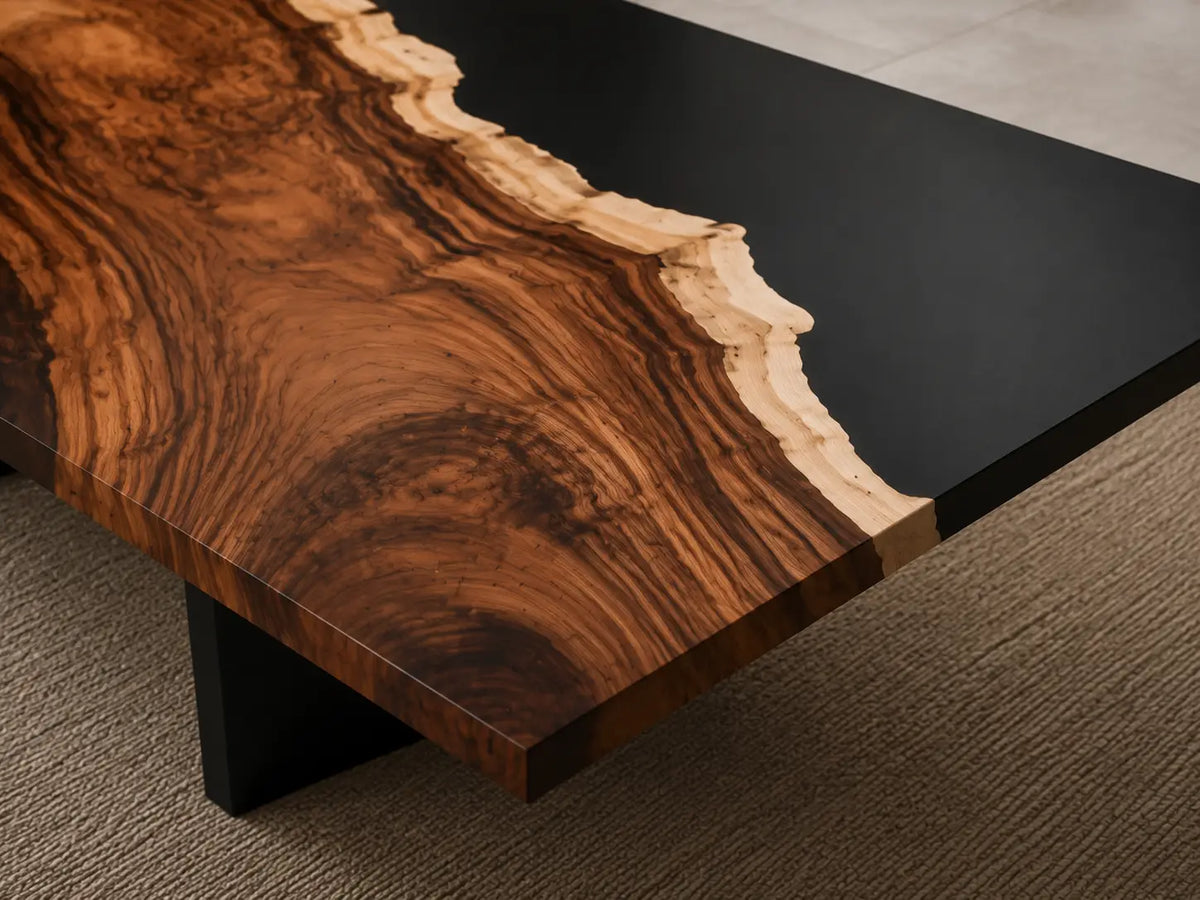 Noir Peninsula Opaque Black Epoxy Walnut Coffee Table CFT26