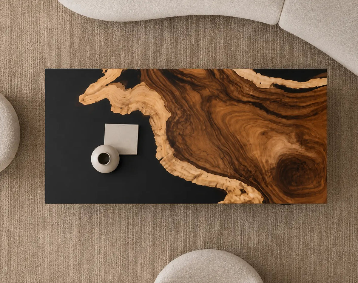Noir Peninsula Opaque Black Epoxy Walnut Coffee Table CFT26