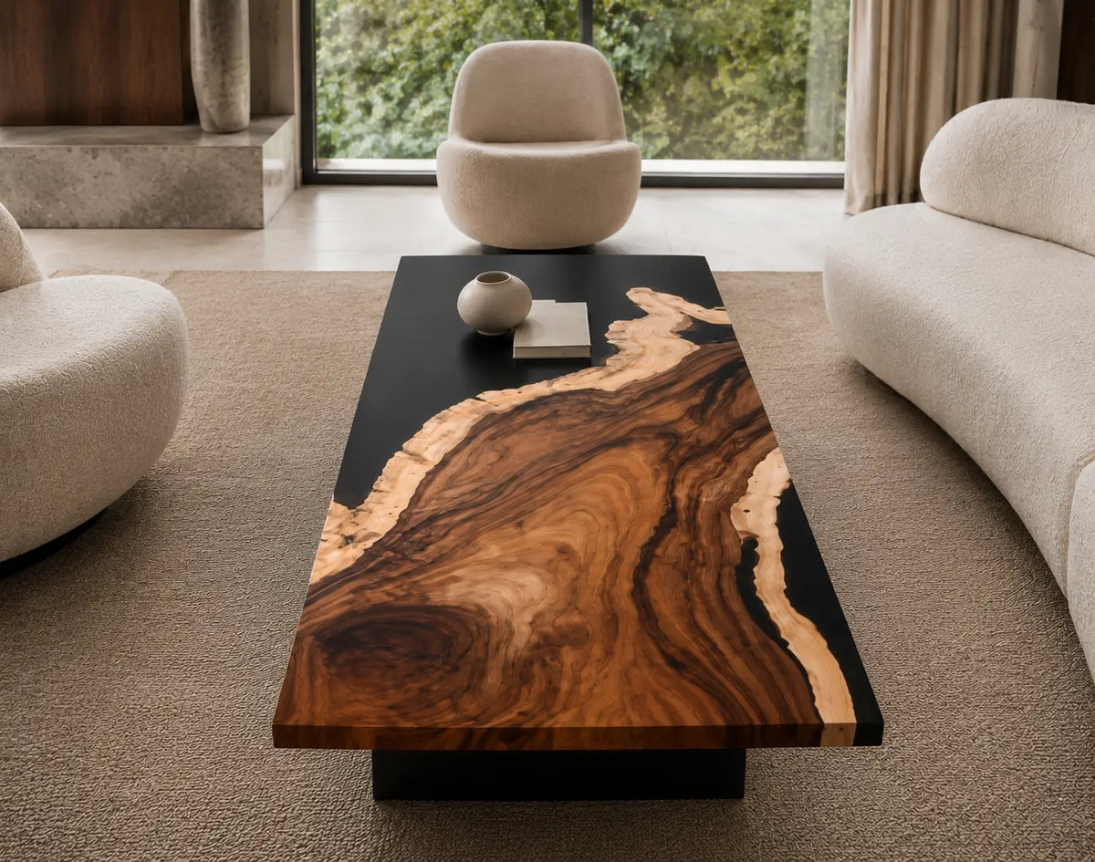 Noir Peninsula Opaque Black Epoxy Walnut Coffee Table CFT26