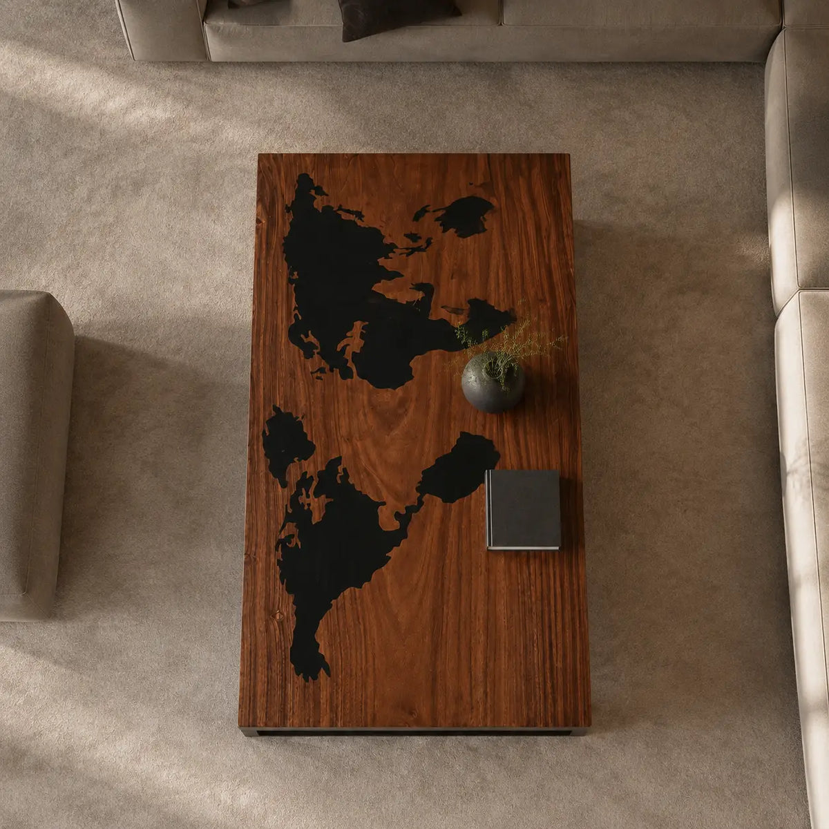 Shadow River opaque black epoxy river walnut coffee table CFT27