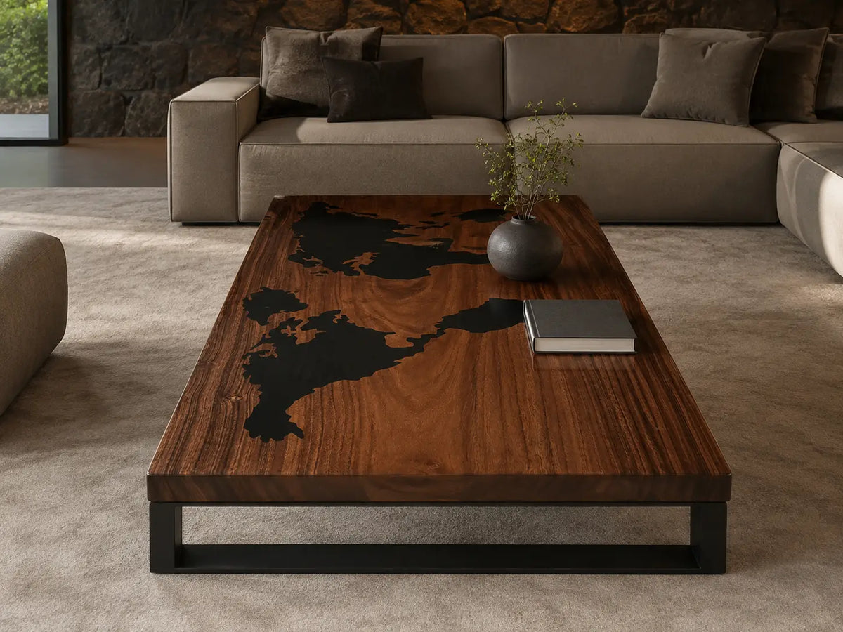 Shadow River Opaque Black Epoxy River Walnut Coffee Table CFT27