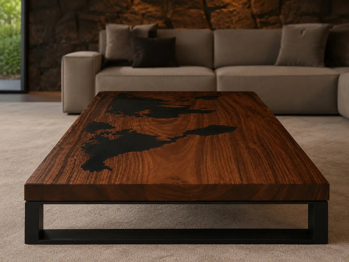Shadow River Opaque Black Epoxy River Walnut Coffee Table CFT27