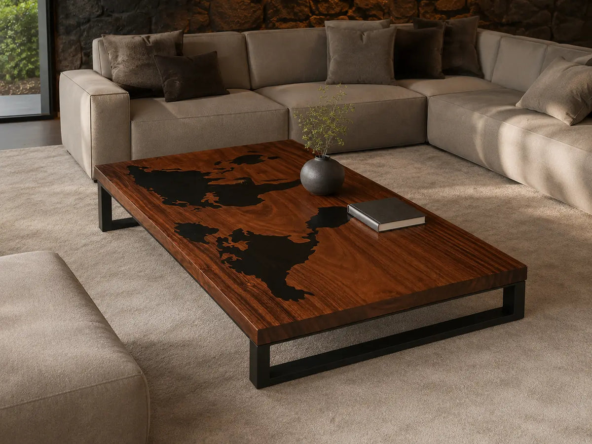 Shadow River Opaque Black Epoxy River Walnut Coffee Table CFT27