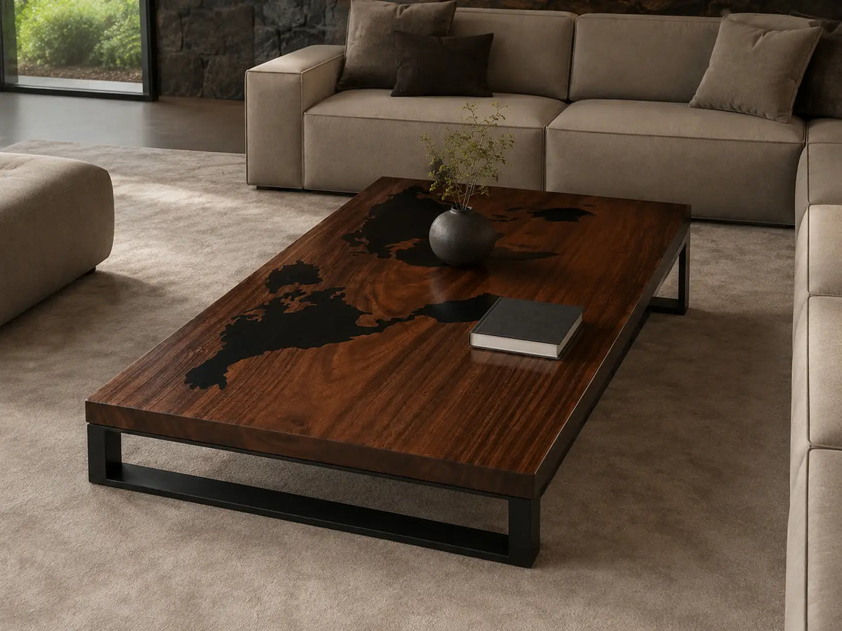 Shadow River Opaque Black Epoxy River Walnut Coffee Table CFT27
