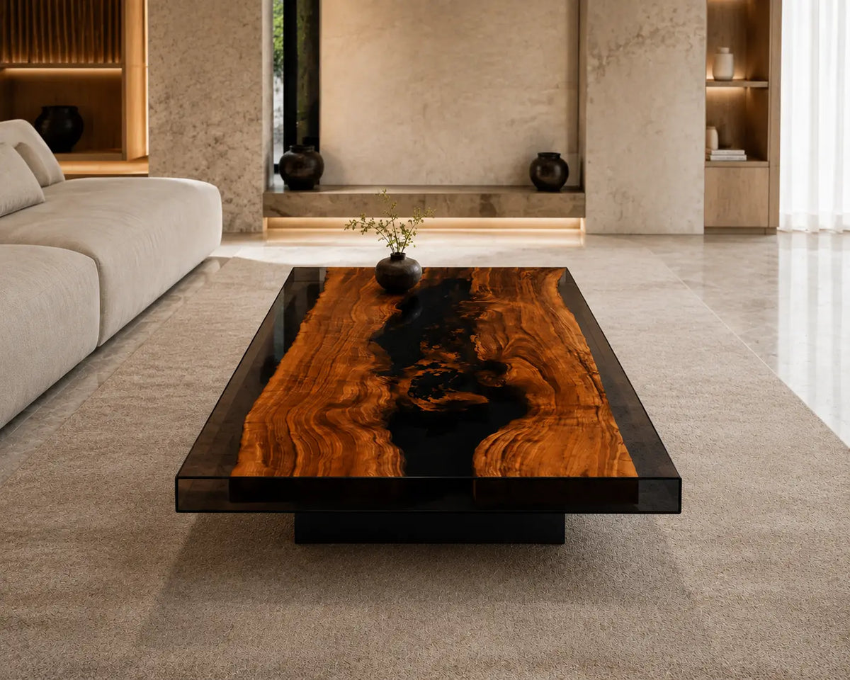 Obsidian Basin smoky black epoxy black walnut coffee table CFT29
