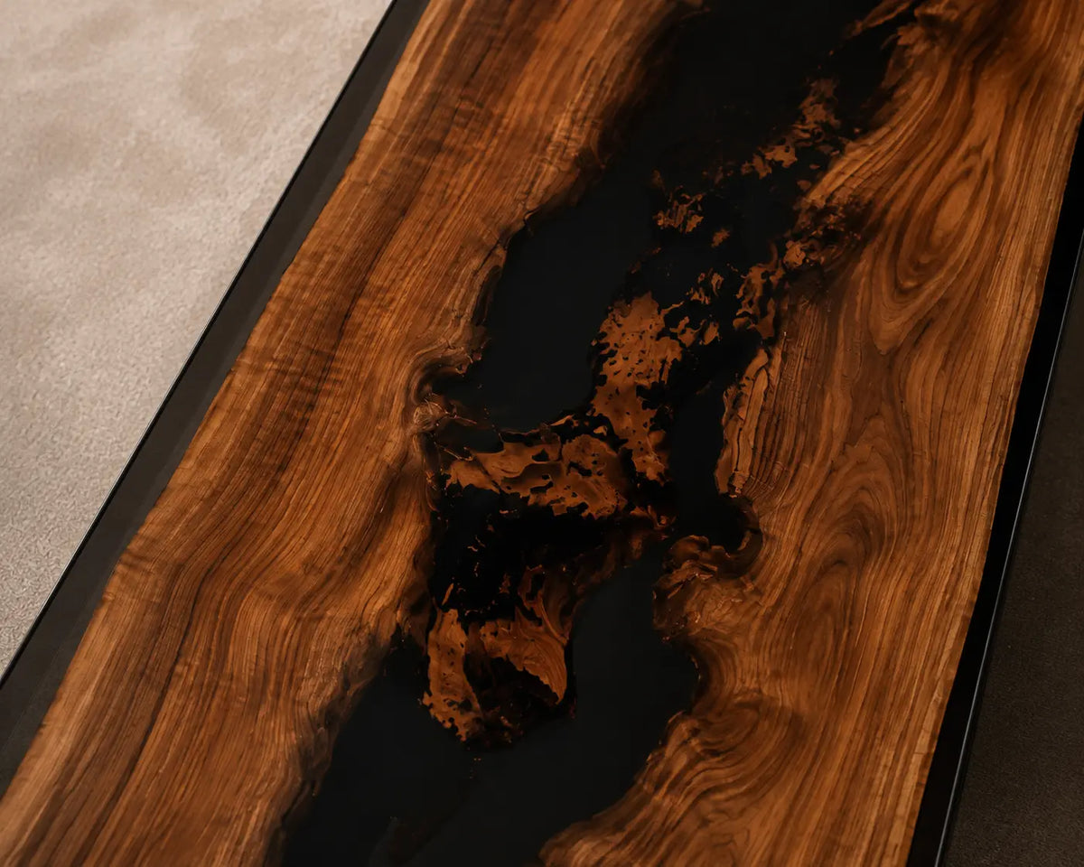 Obsidian Basin Smoky Black Epoxy Black Walnut Coffee Table CFT29