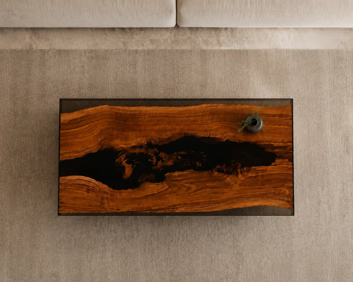 Obsidian Basin Smoky Black Epoxy Black Walnut Coffee Table CFT29