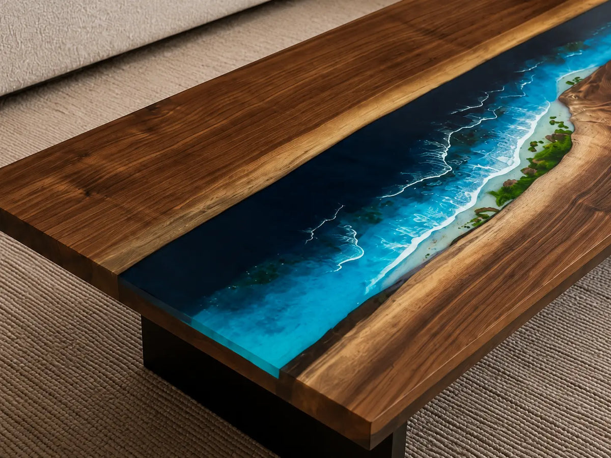 Ocean Rift Ocean Blue & White Surf Epoxy Black Walnut Coffee Table CFT30