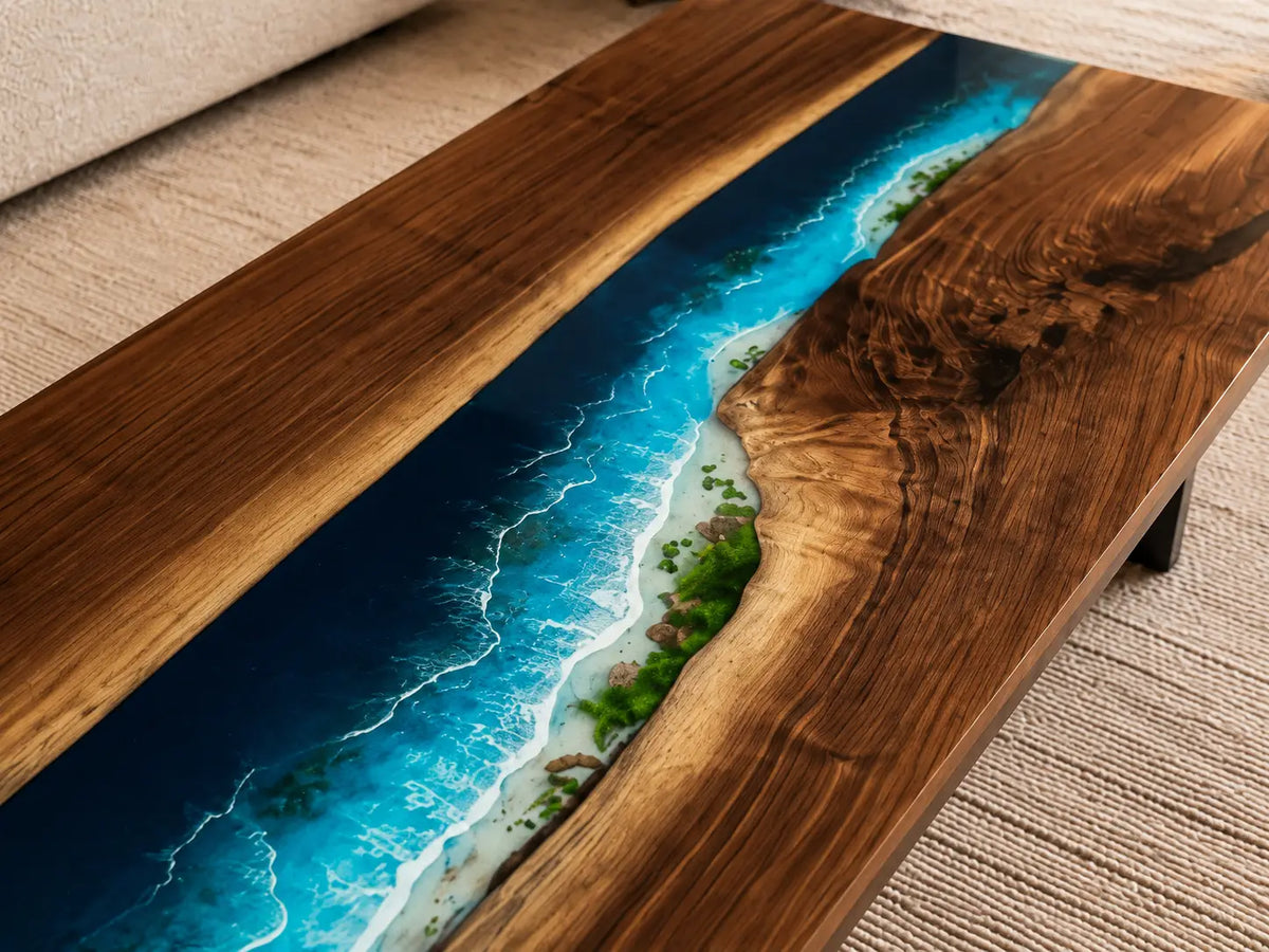 Ocean Rift Ocean Blue & White Surf Epoxy Black Walnut Coffee Table CFT30