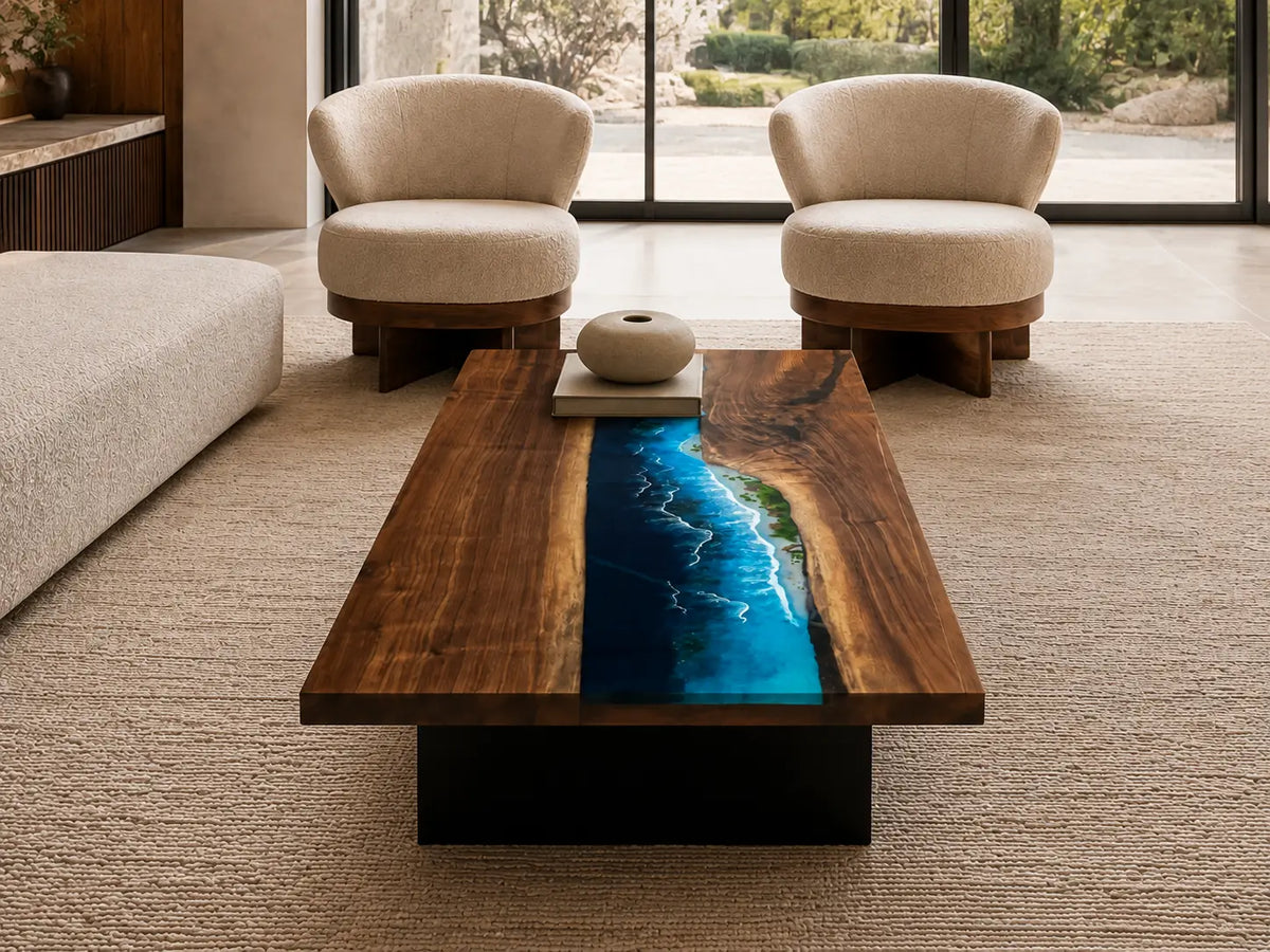 Ocean Rift Ocean Blue & White Surf Epoxy Black Walnut Coffee Table CFT30