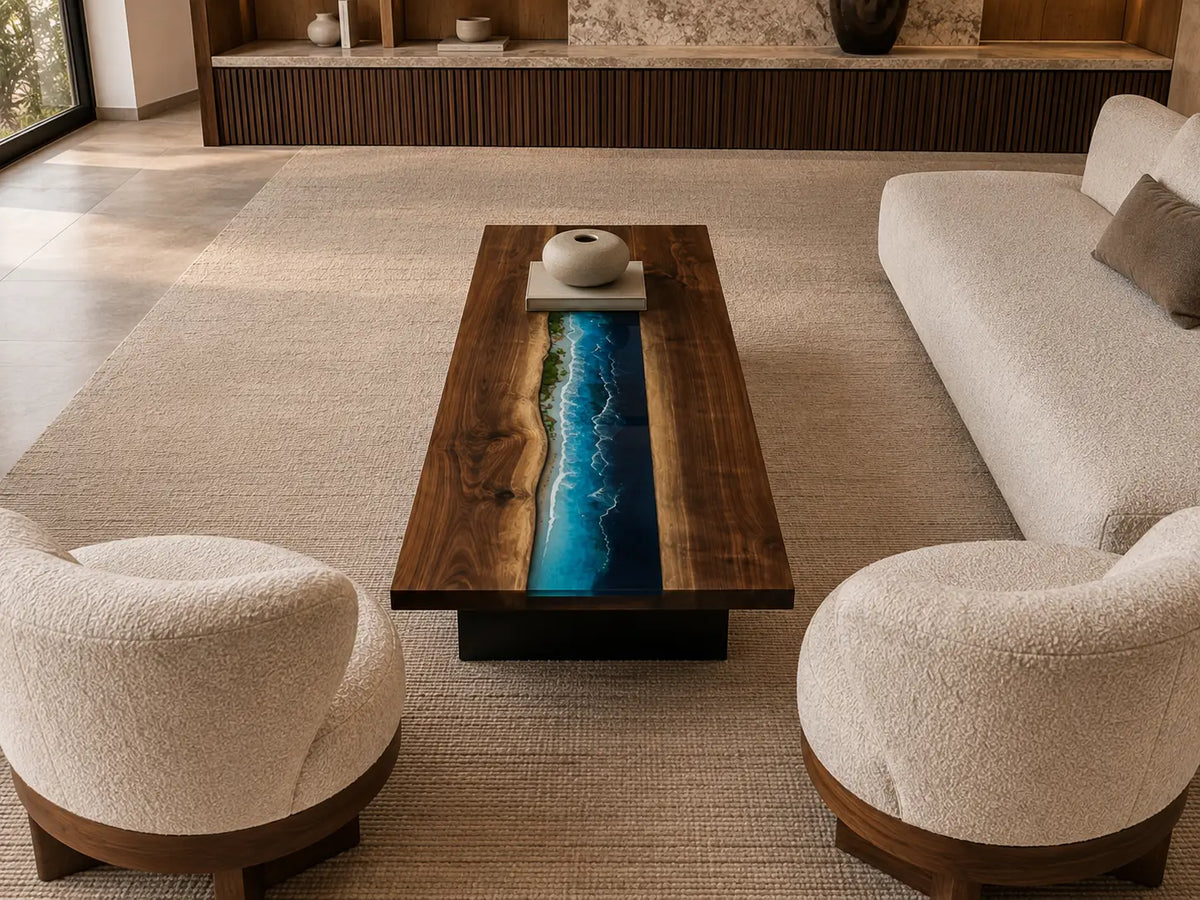 Ocean Rift Ocean Blue & White Surf Epoxy Black Walnut Coffee Table CFT30