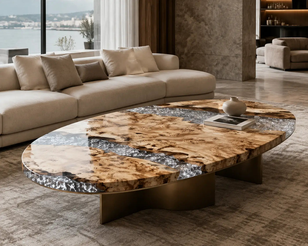Clear Crystal Shoals crystal clear with crushed crystal epoxy river poplar coffee table CFT31
