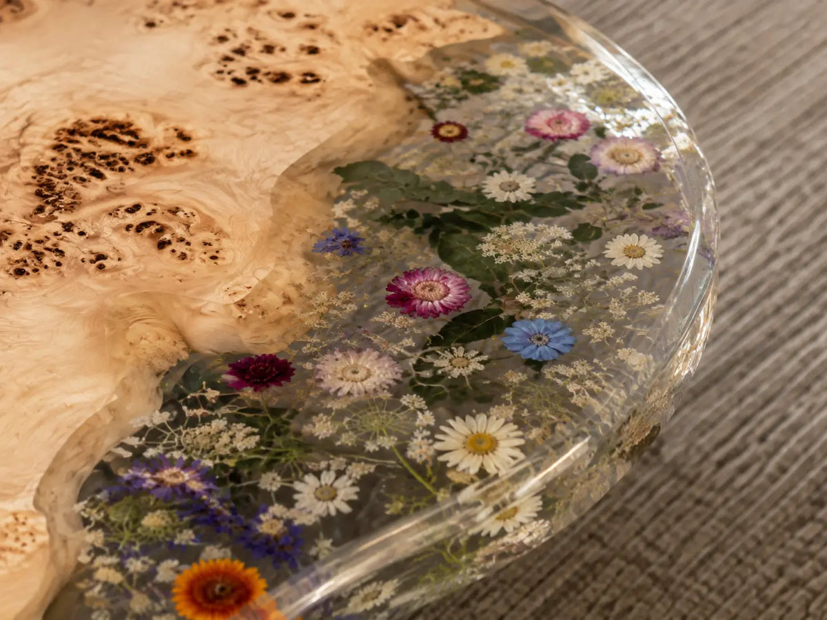 Garden Mosaic Crystal Clear & Floral Inlay Epoxy Poplar Coffee Table CFT32