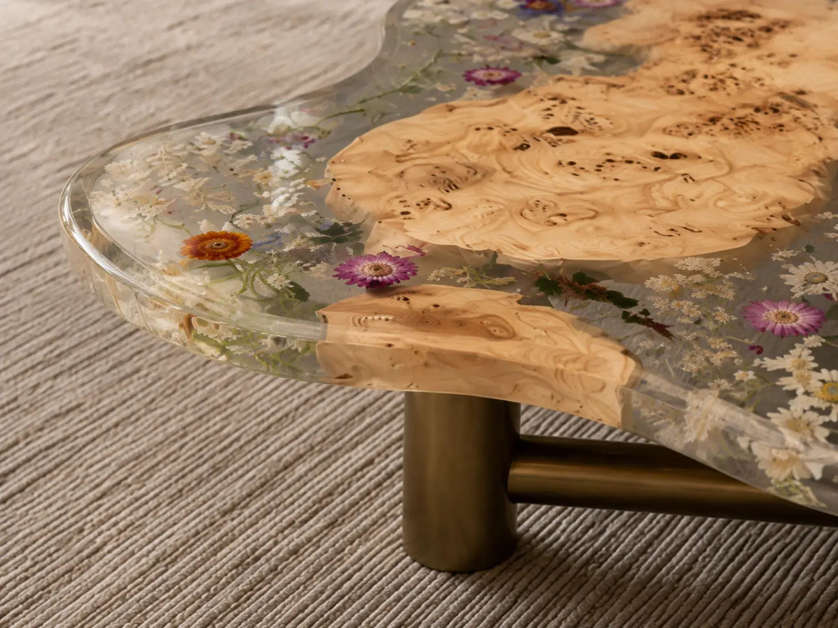 Garden Mosaic Crystal Clear & Floral Inlay Epoxy Poplar Coffee Table CFT32