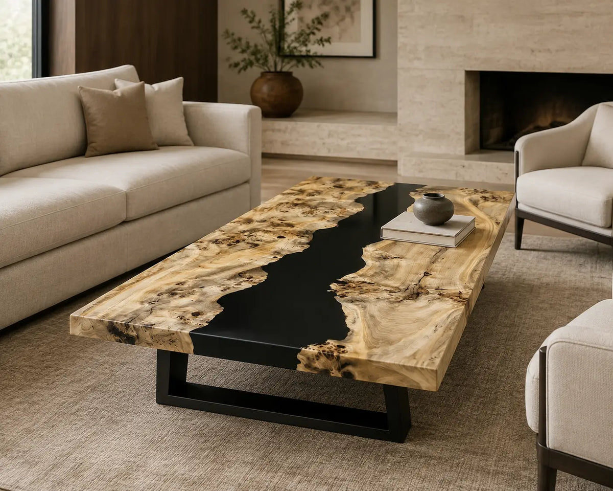 Midnight Canyon opaque black epoxy river poplar coffee table CFT33