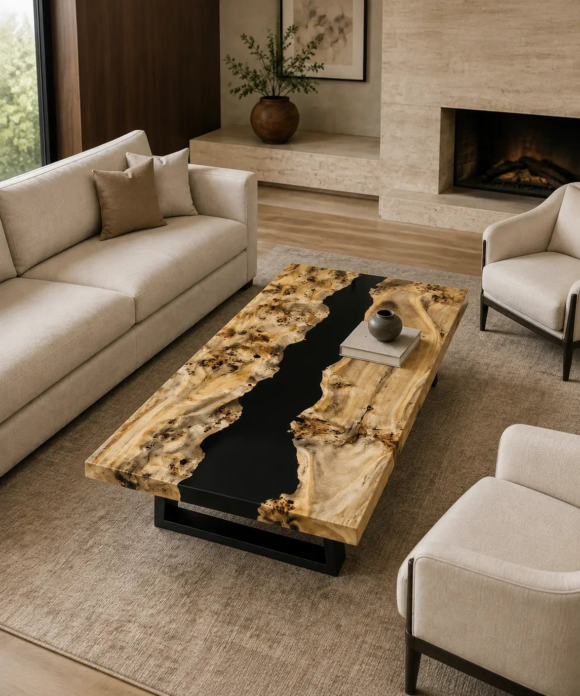 Midnight Canyon Opaque Black Epoxy River Poplar Coffee Table CFT33