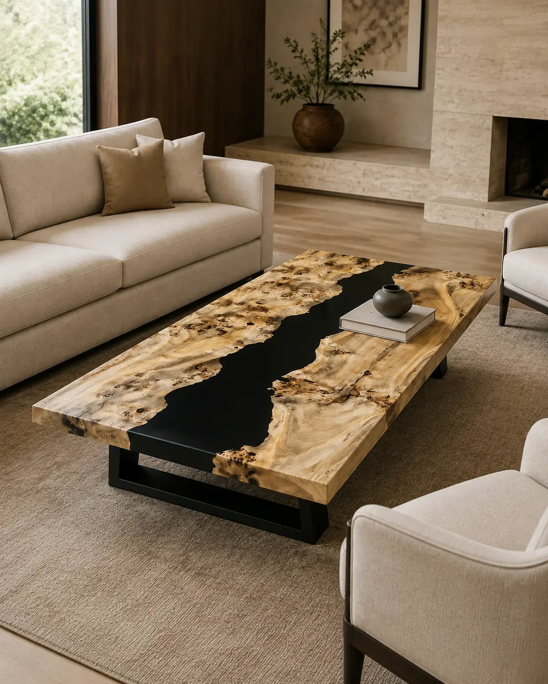 Midnight Canyon Opaque Black Epoxy River Poplar Coffee Table CFT33
