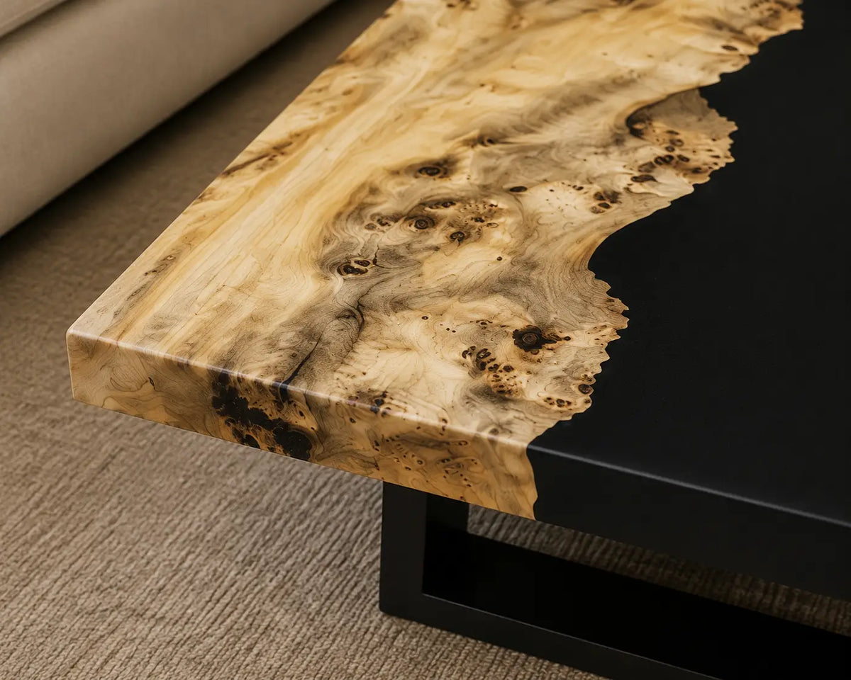 Midnight Canyon Opaque Black Epoxy River Poplar Coffee Table CFT33