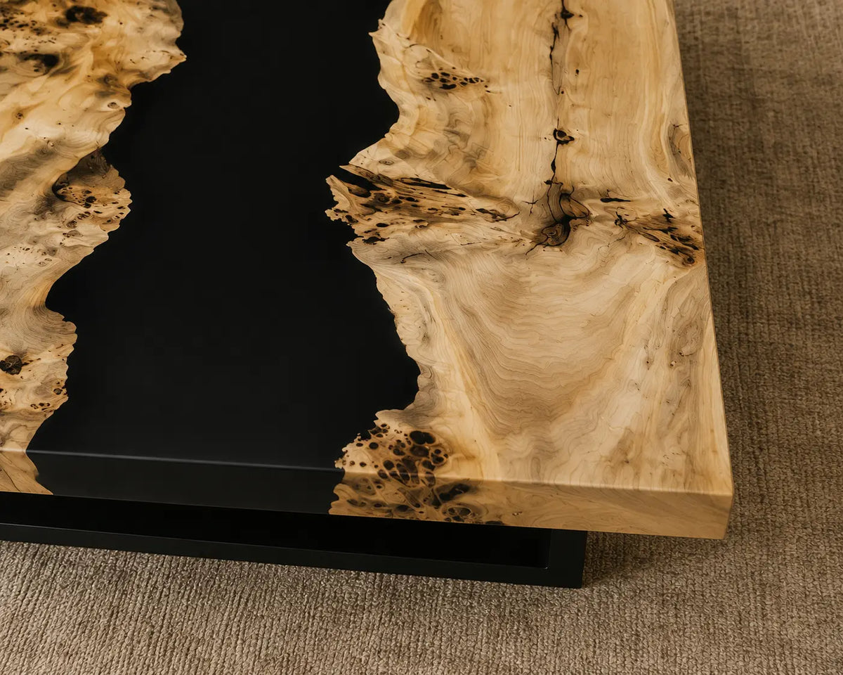 Midnight Canyon Opaque Black Epoxy River Poplar Coffee Table CFT33