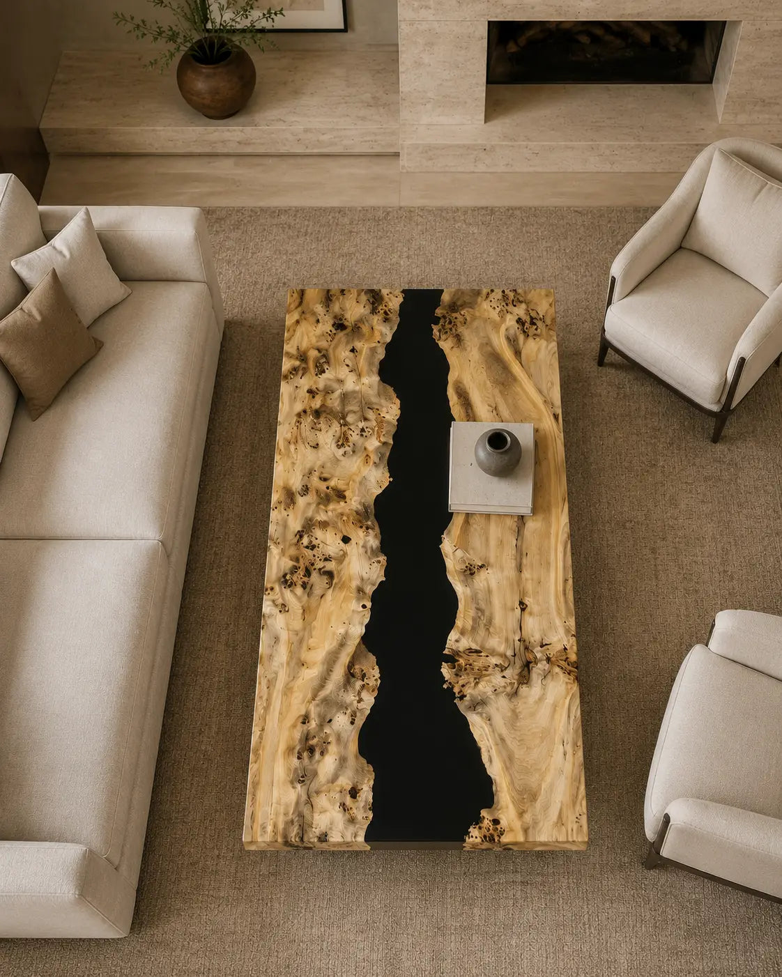 Midnight Canyon Opaque Black Epoxy River Poplar Coffee Table CFT33