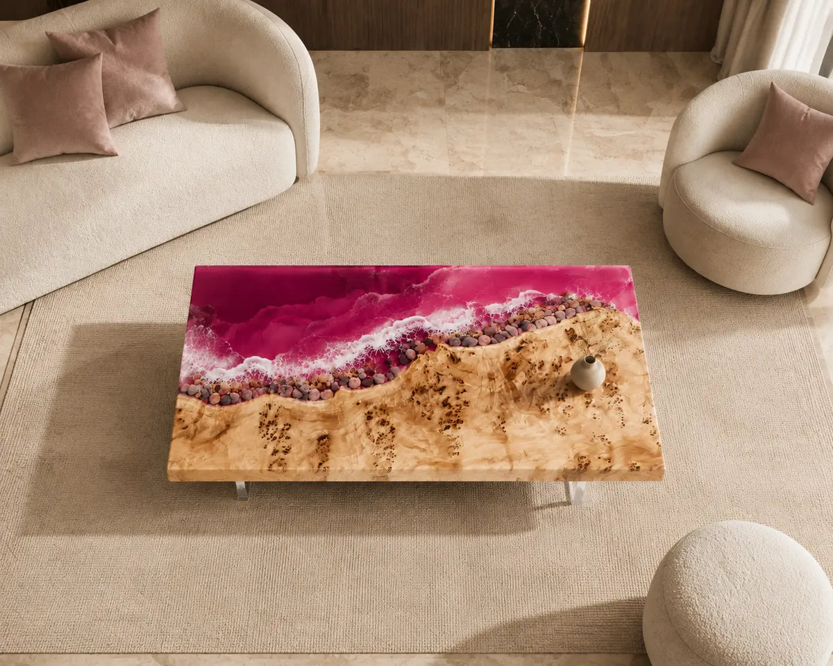 Fuchsia Shore Fuchsia Pink & White Surf Epoxy Poplar Coffee Table CFT38