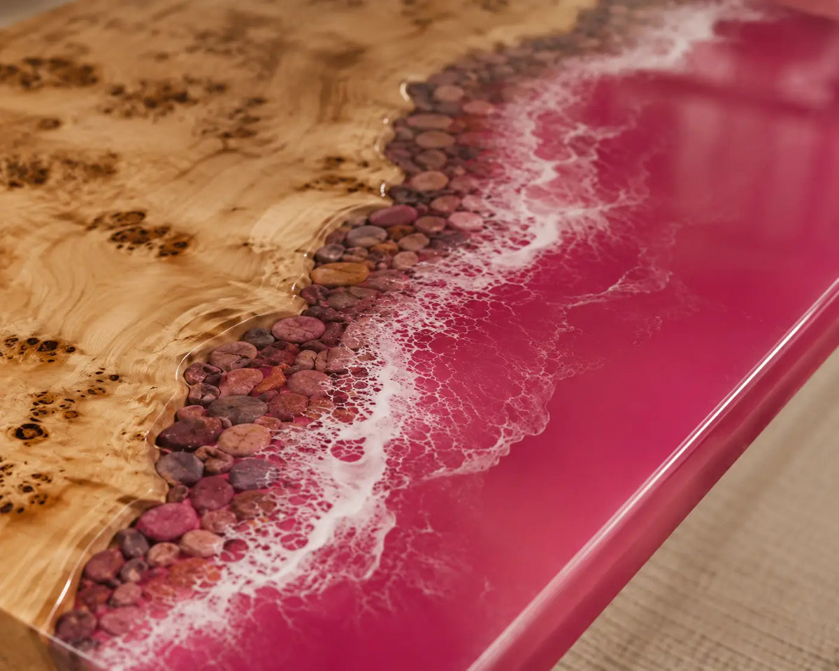 Fuchsia Shore Fuchsia Pink & White Surf Epoxy Poplar Coffee Table CFT38
