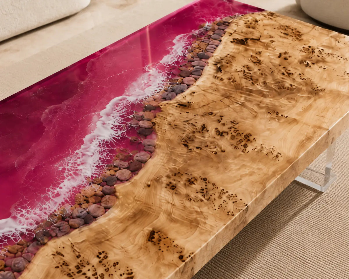 Fuchsia Shore Fuchsia Pink & White Surf Epoxy Poplar Coffee Table CFT38