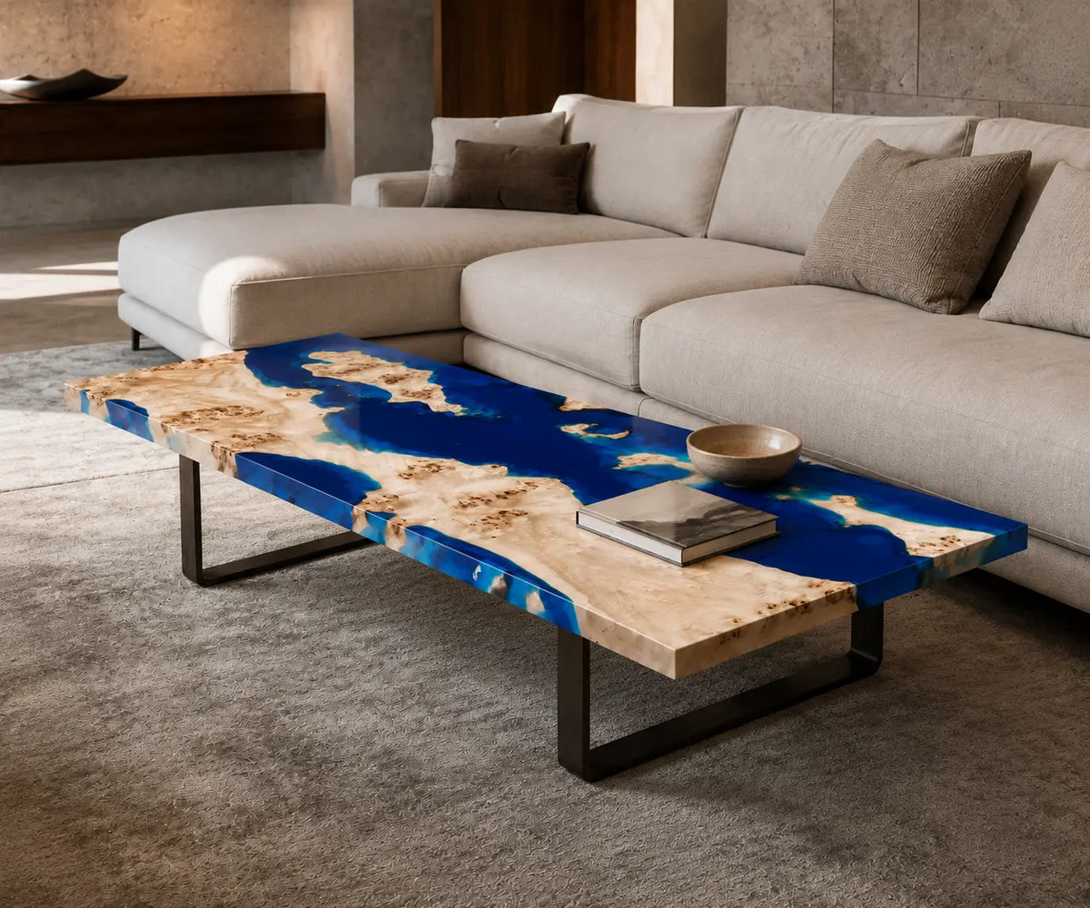 Cobalt Delta cobalt blue epoxy river poplar coffee table CFT39