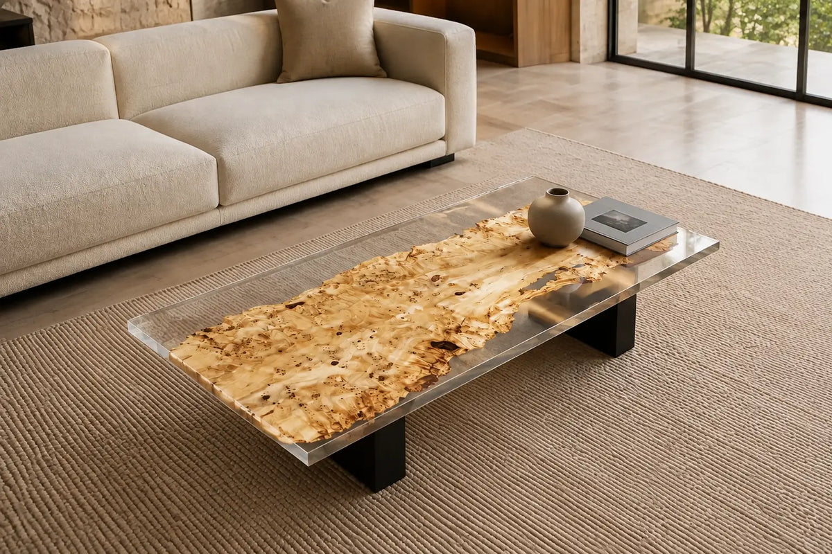 Lucent Burl Crystal Clear Epoxy Poplar Coffee Table CFT40