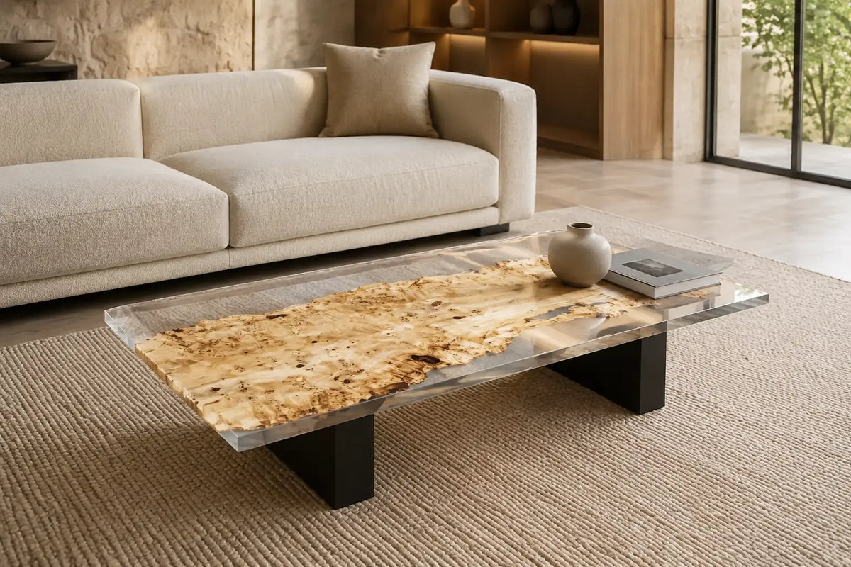 Lucent Burl Crystal Clear Epoxy Poplar Coffee Table CFT40