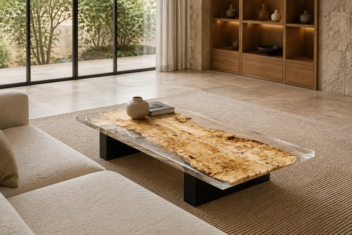 Lucent Burl Crystal Clear Epoxy Poplar Coffee Table CFT40
