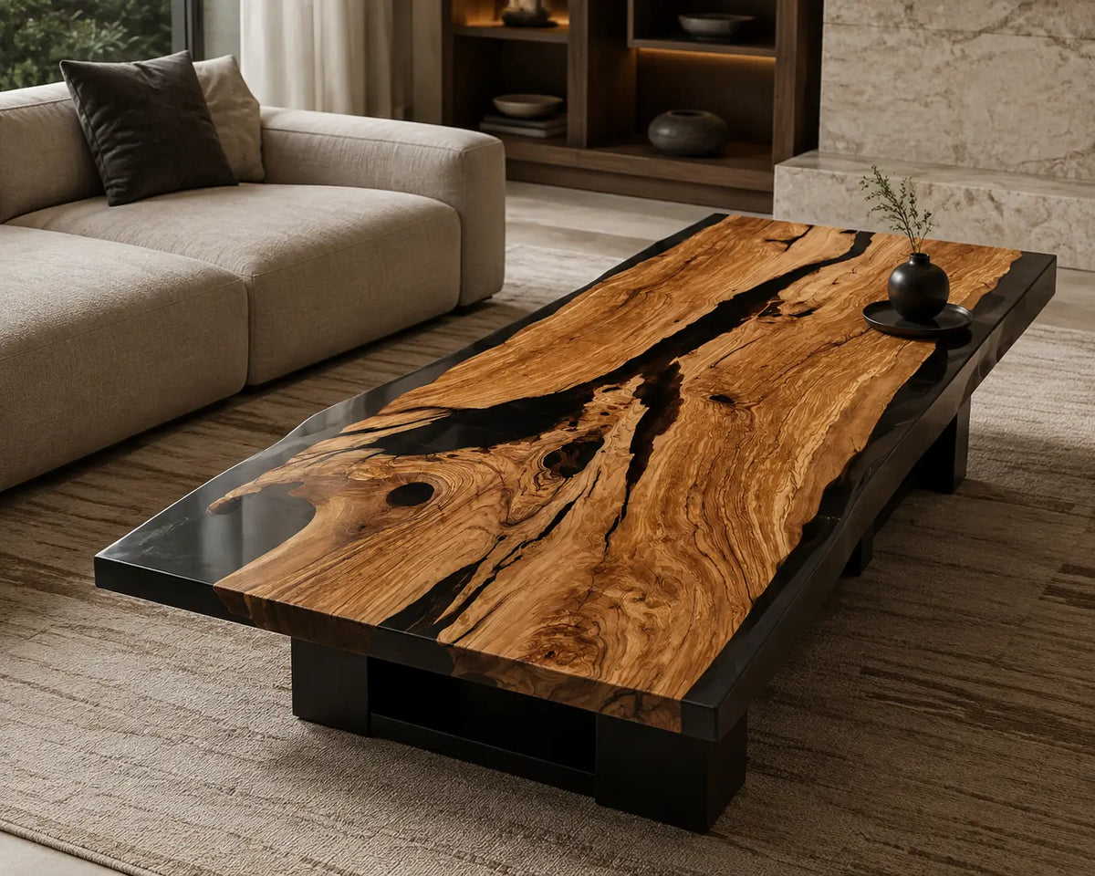 Onyx River black epoxy river italian olive wood coffee table CFT45
