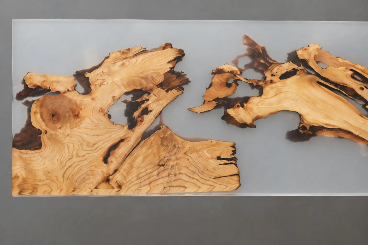 Floating Atlas Crystal Clear Epoxy Italian Olive Wood Coffee Table CFT47