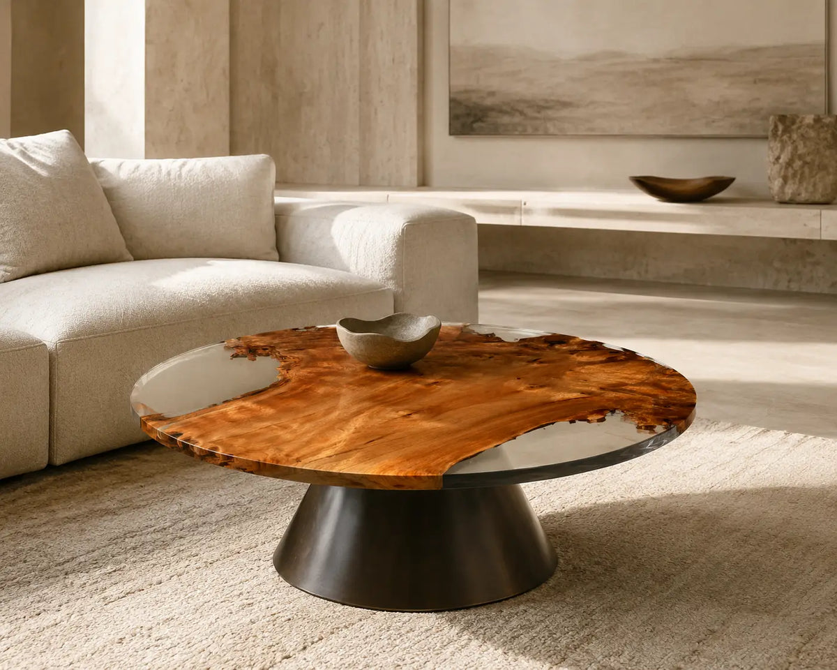 Clear Crescent Crystal Clear Epoxy Cedar Burl Coffee Table CFT49