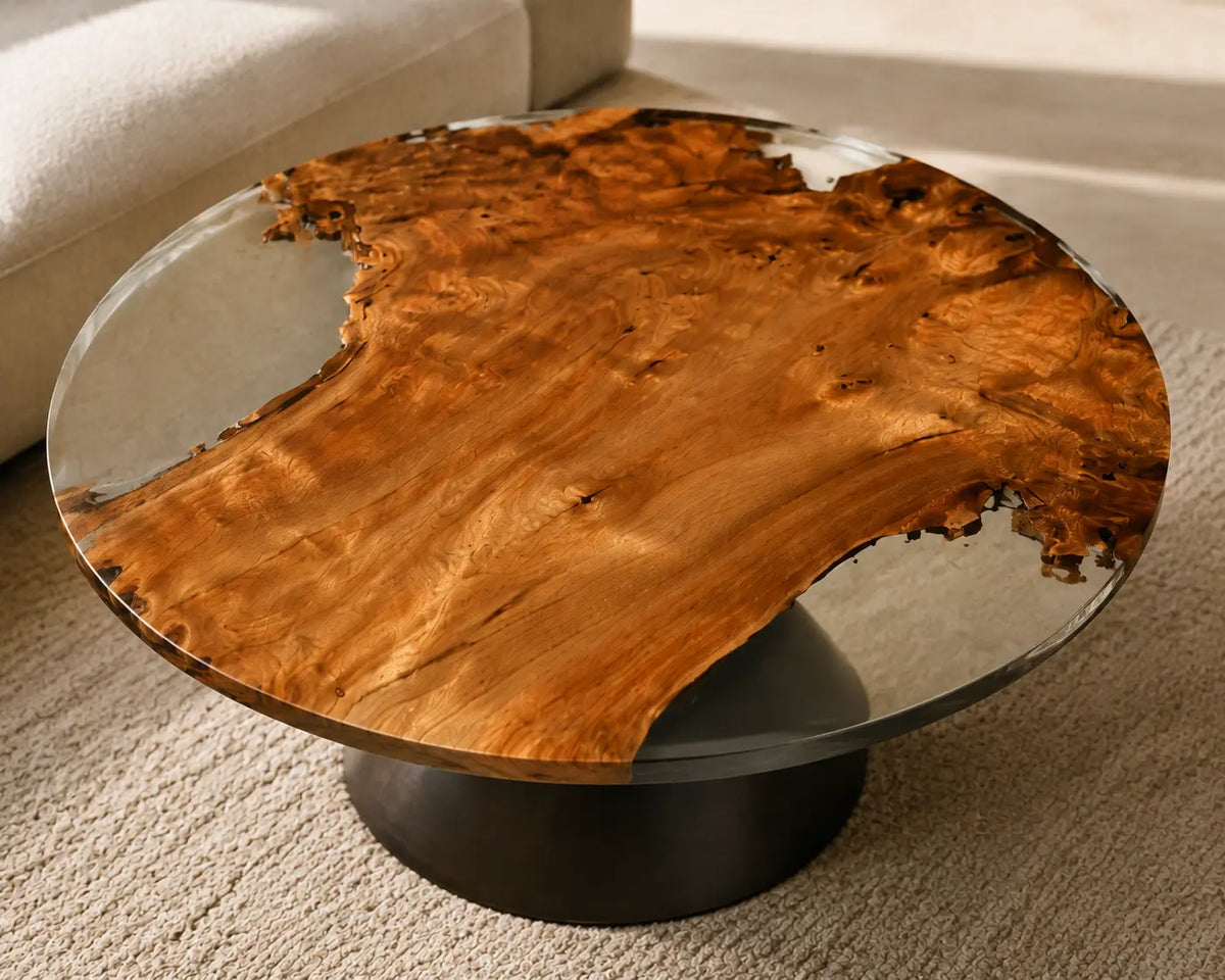Clear Crescent Crystal Clear Epoxy Cedar Burl Coffee Table CFT49