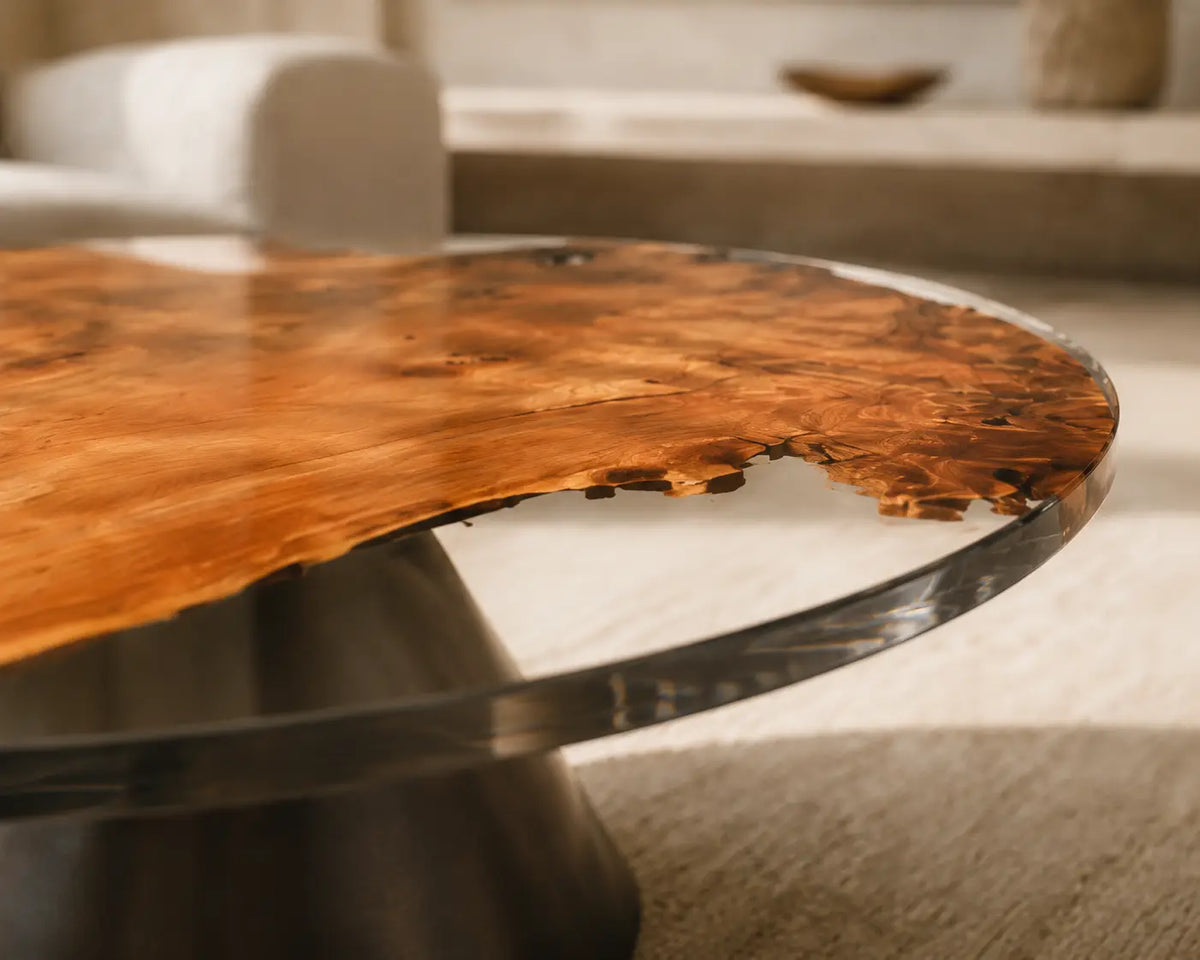 Clear Crescent Crystal Clear Epoxy Cedar Burl Coffee Table CFT49