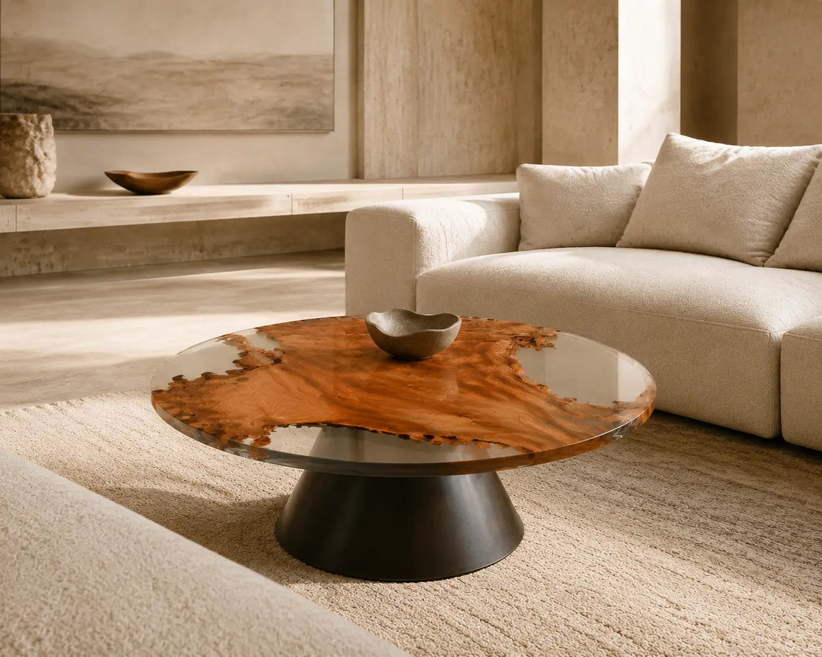 Clear Crescent Crystal Clear Epoxy Cedar Burl Coffee Table CFT49