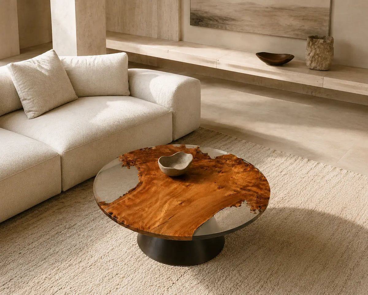 Clear Crescent Crystal Clear Epoxy Cedar Burl Coffee Table CFT49