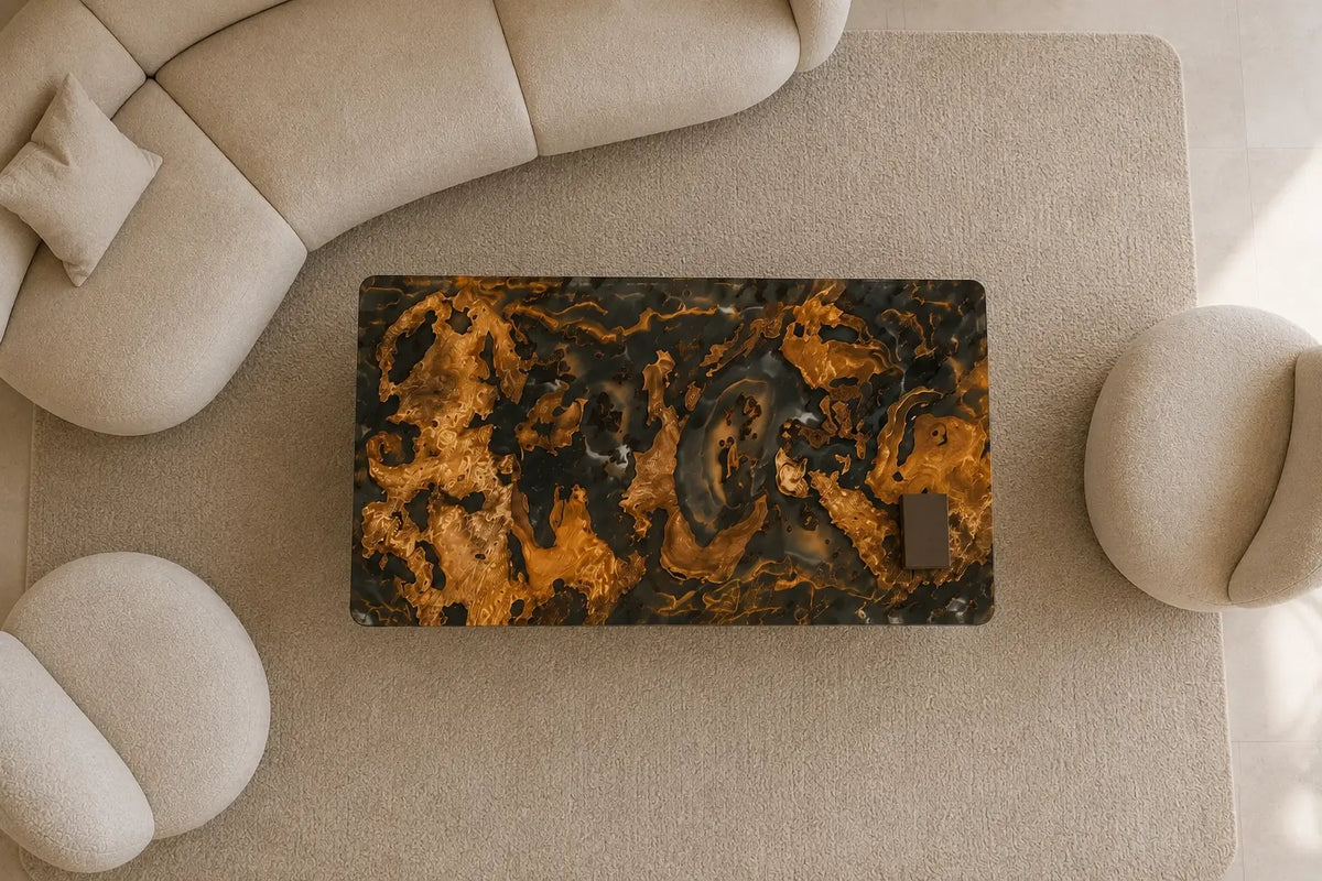 Golden Tempest smoky transparent gray epoxy cedar burl coffee table CFT50