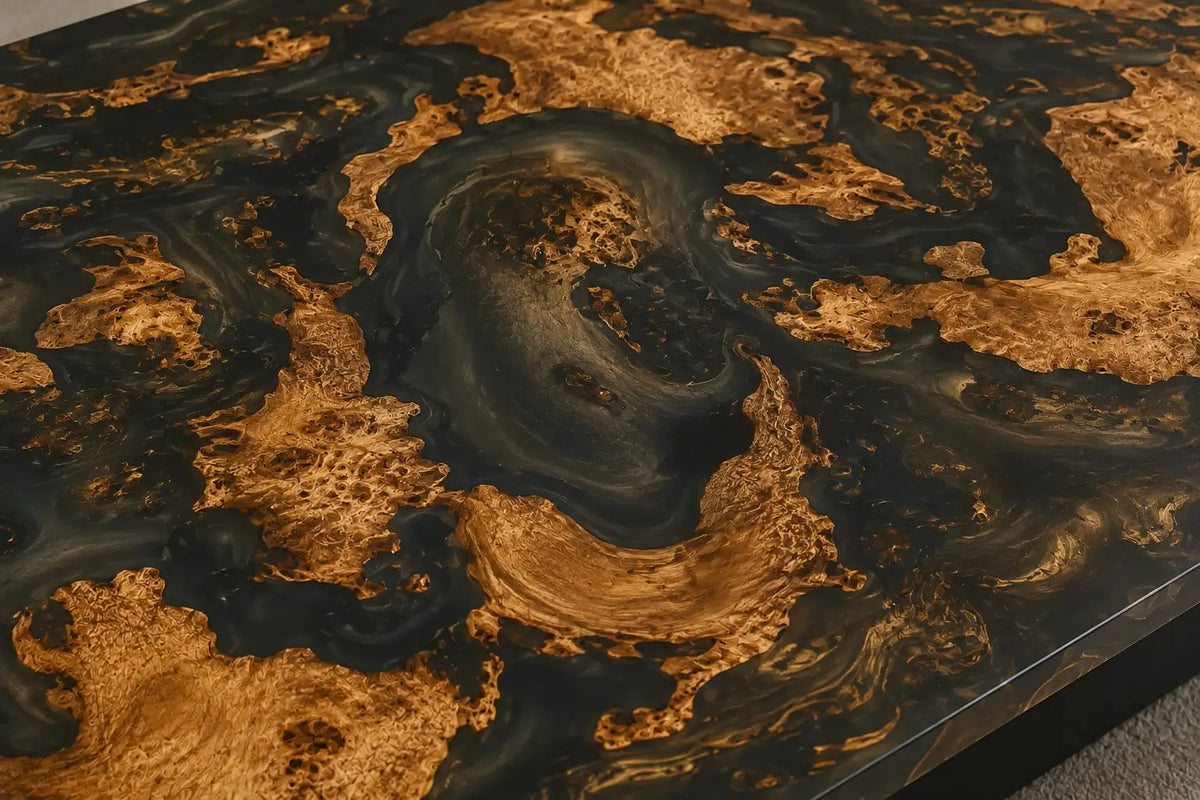 Golden Tempest Smoky Transparent Gray Epoxy Cedar Burl Coffee Table CFT50