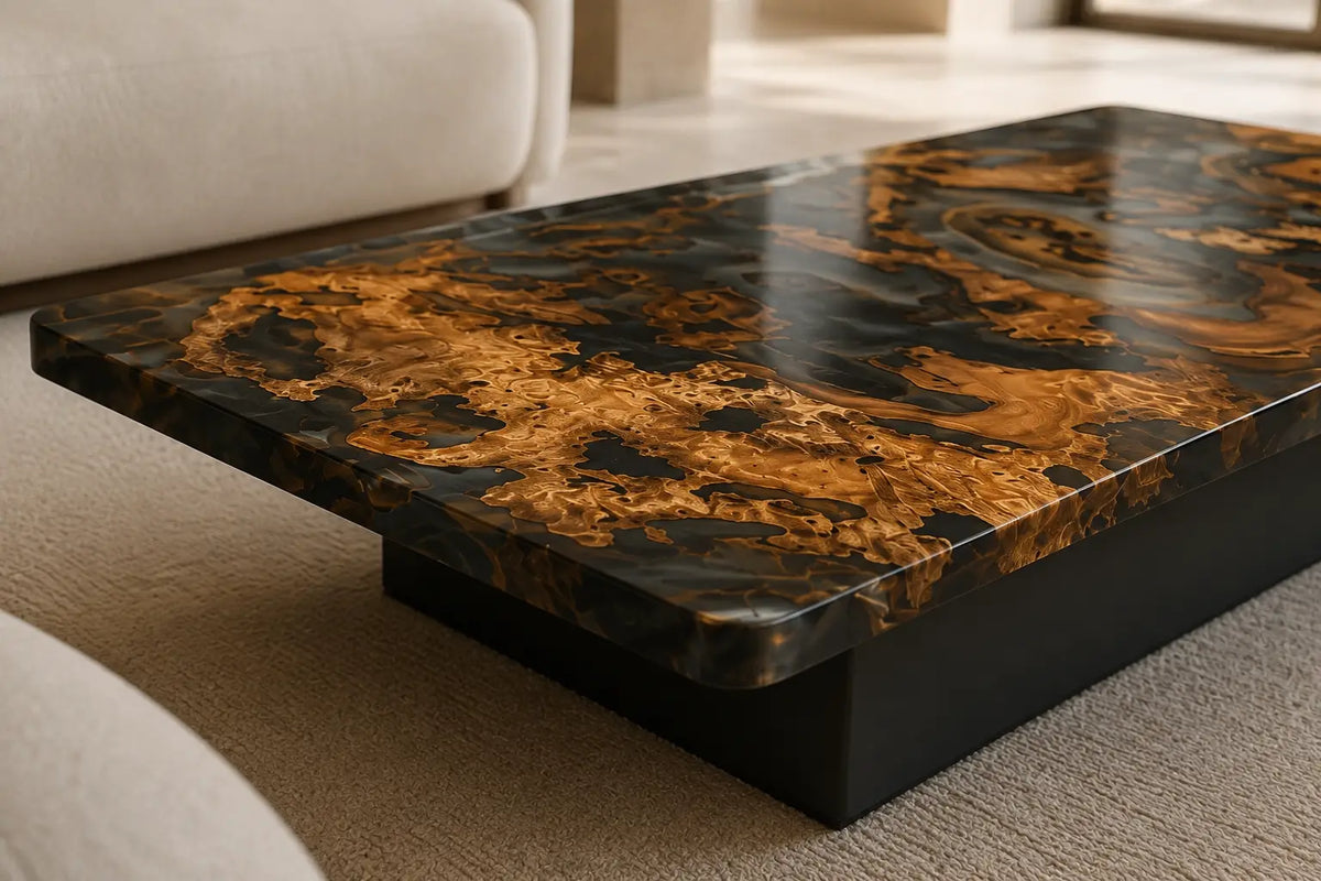 Golden Tempest Smoky Transparent Gray Epoxy Cedar Burl Coffee Table CFT50