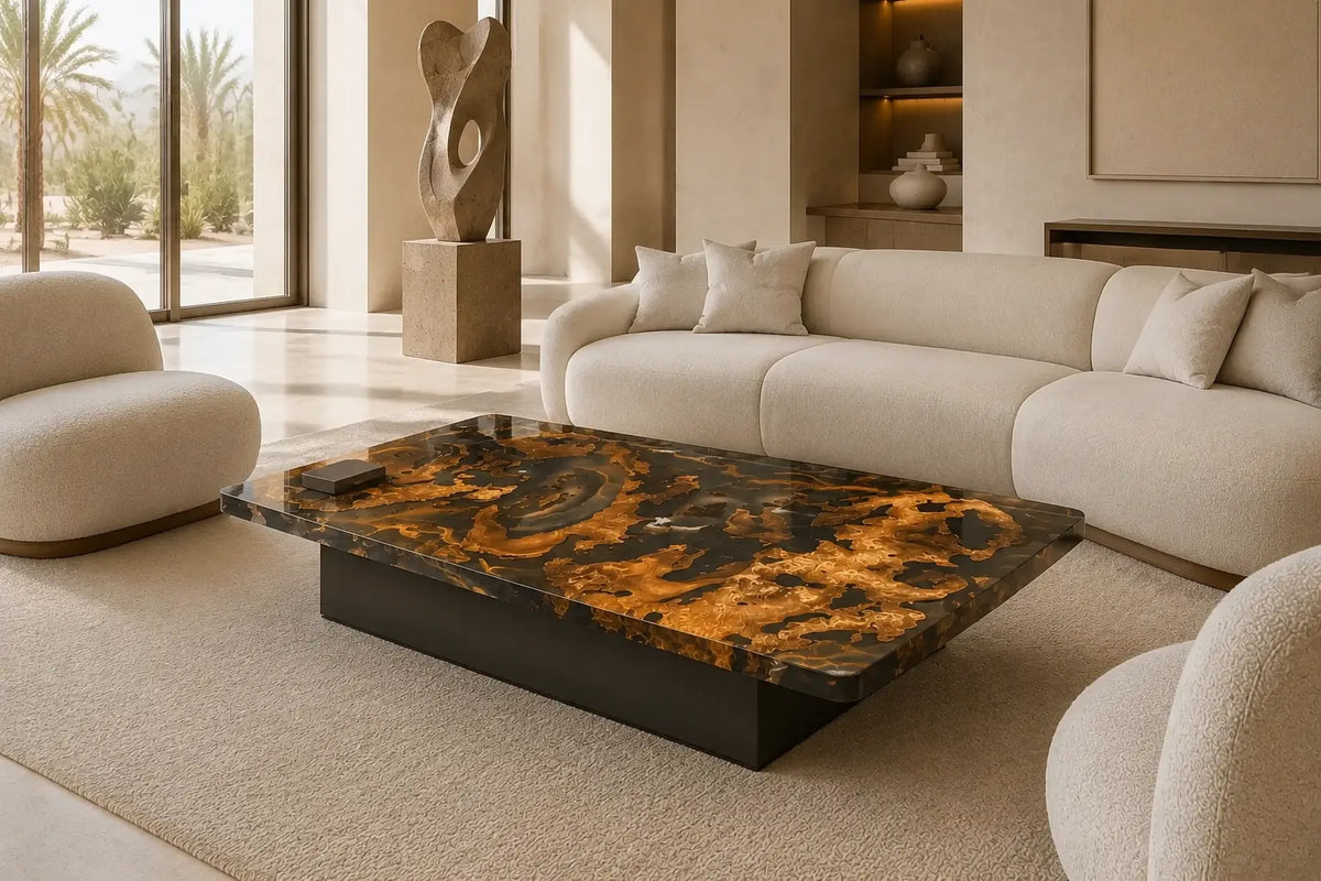 Golden Tempest Smoky Transparent Gray Epoxy Cedar Burl Coffee Table CFT50
