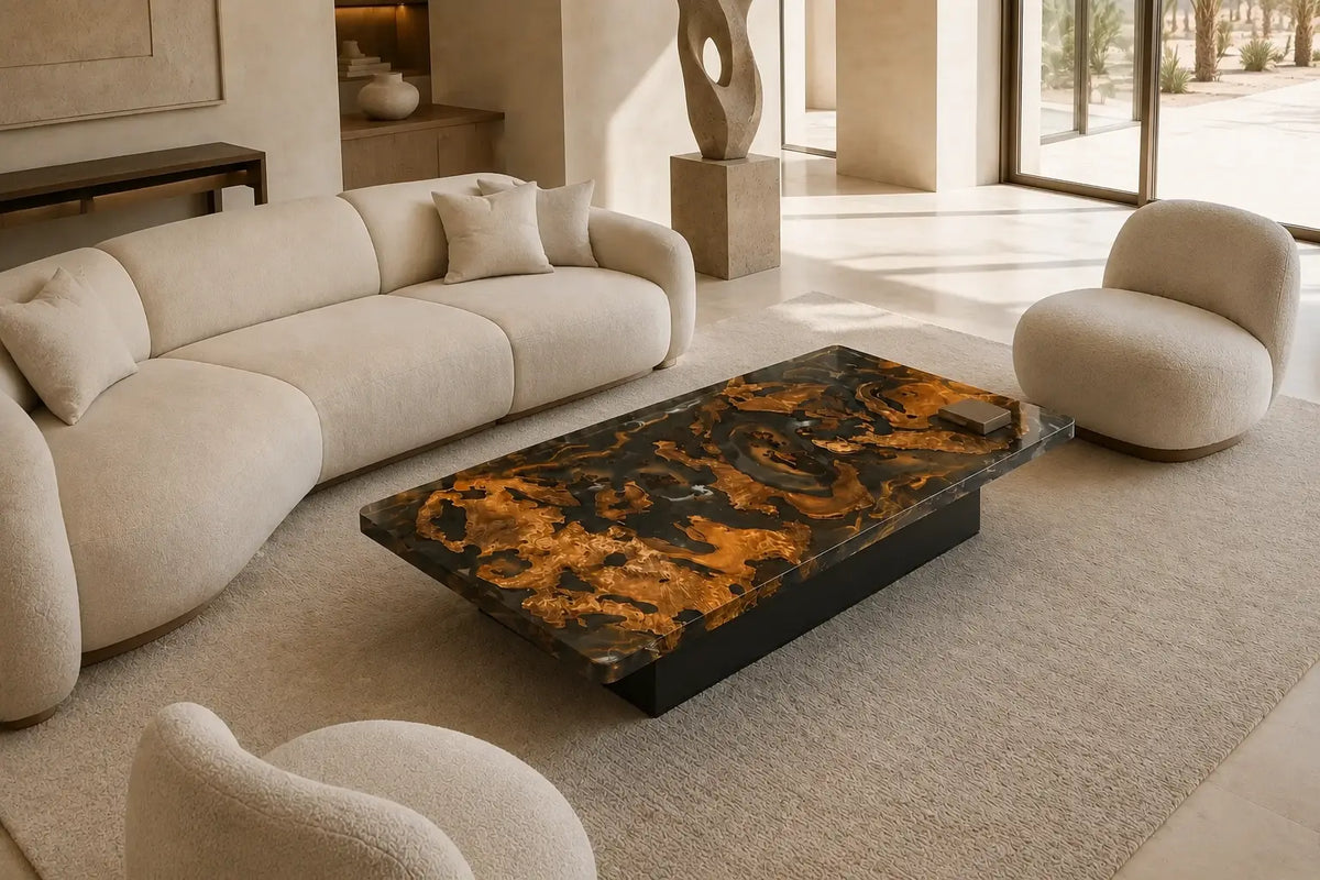 Golden Tempest Smoky Transparent Gray Epoxy Cedar Burl Coffee Table CFT50