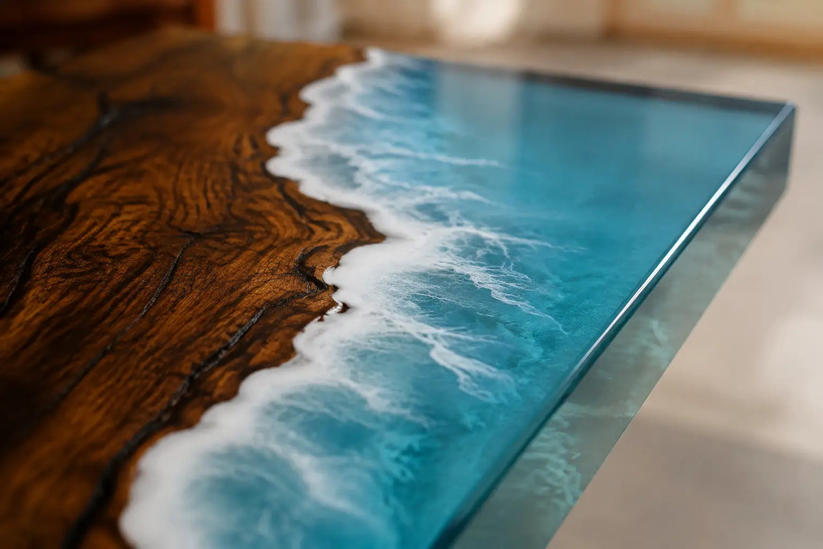 Azure Coast Ocean Blue & White Surf Epoxy Walnut Dining Table DT33